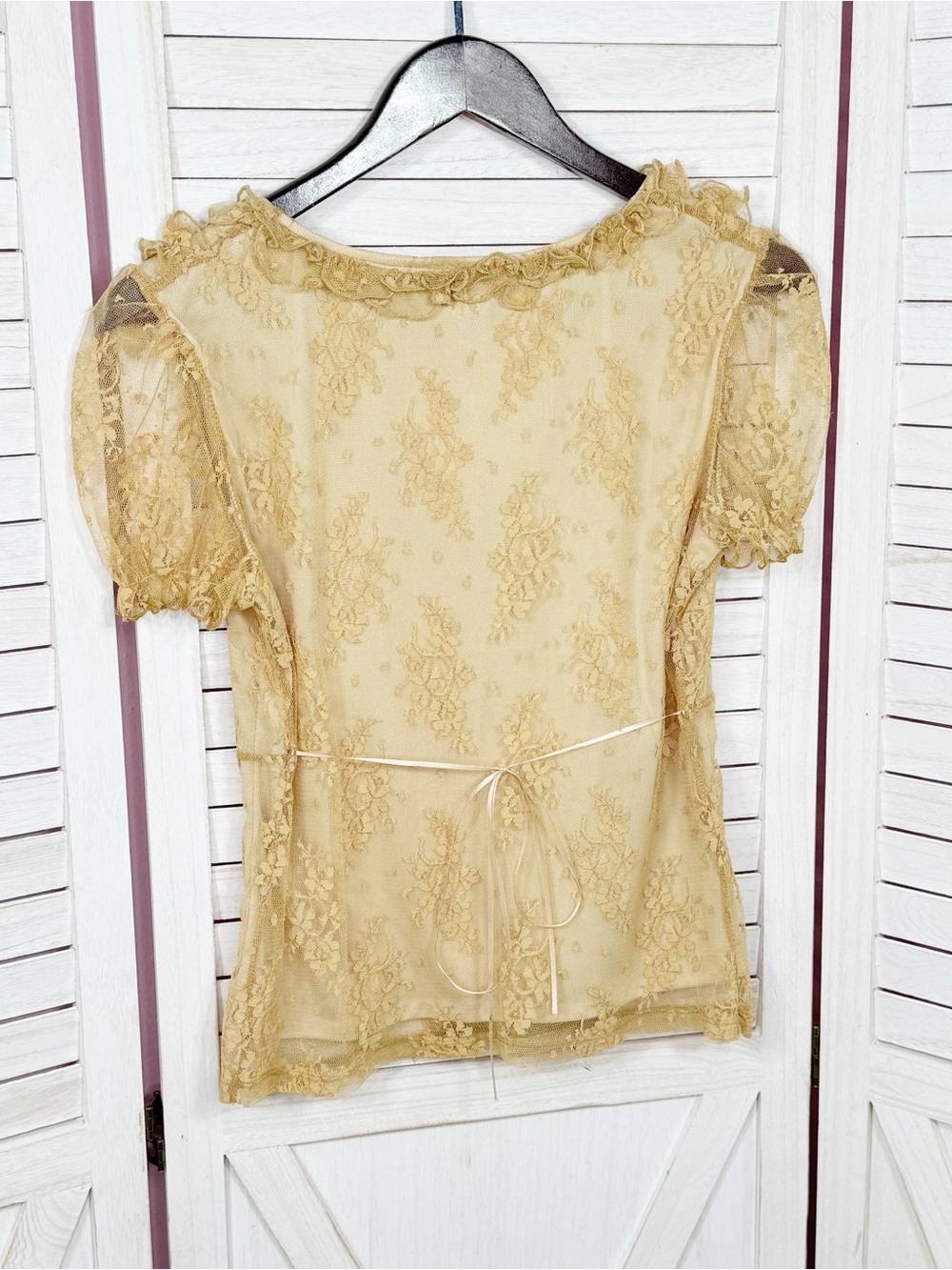 Vintage Y2K Moda International Lace Coquette Fairy Ruffle Top Medium Beige Boho - Picture 8 of 11